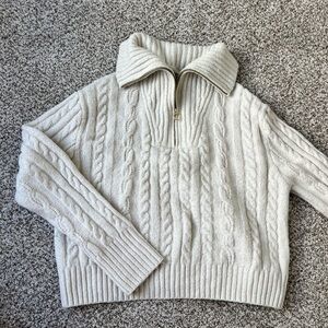 Women’s Cozy Cream Quarter Zip Cable Knit Sweater